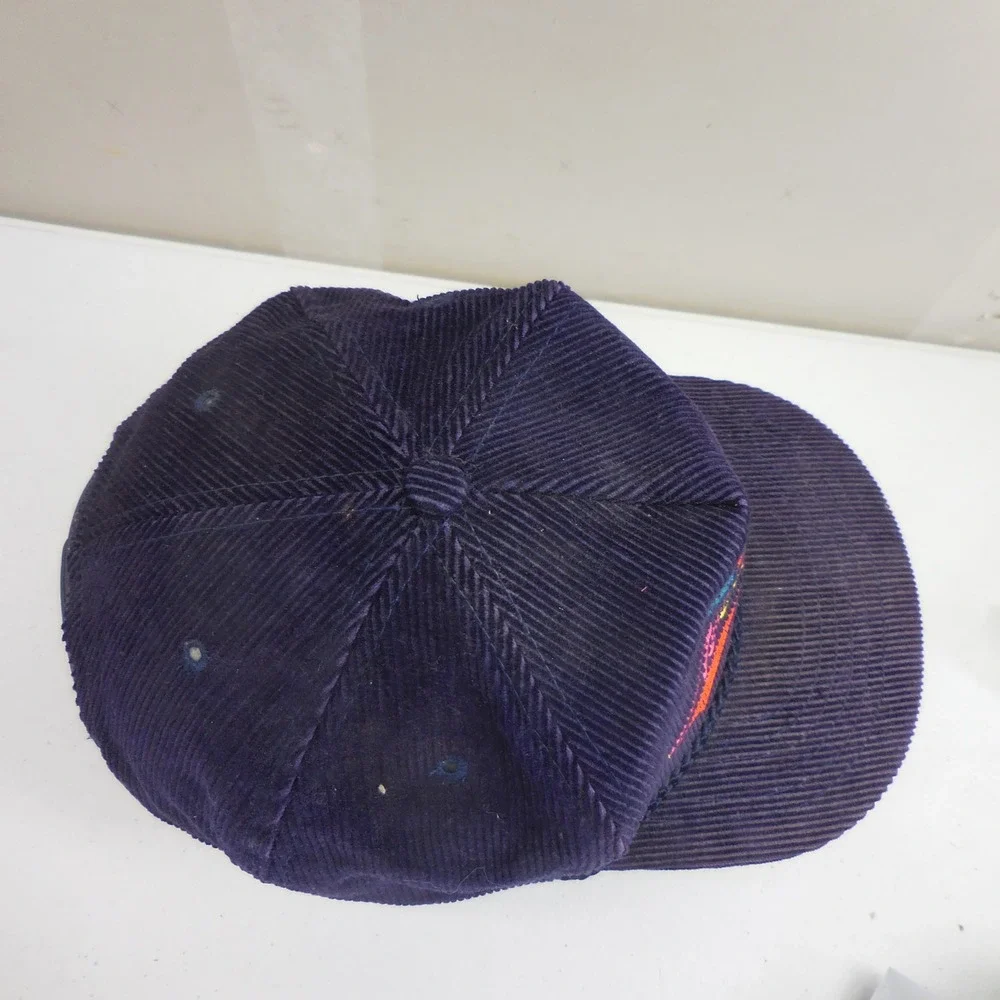 Vintage Ace Alaska Salmon Corduroy Snapback Hat Navy Blue Fish Rope Trucker OSFM